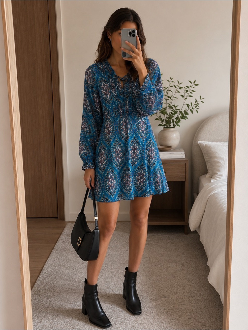 Sandro Paris Blue Paisley Print Mini Dress, Size M, Brand New Without Tags